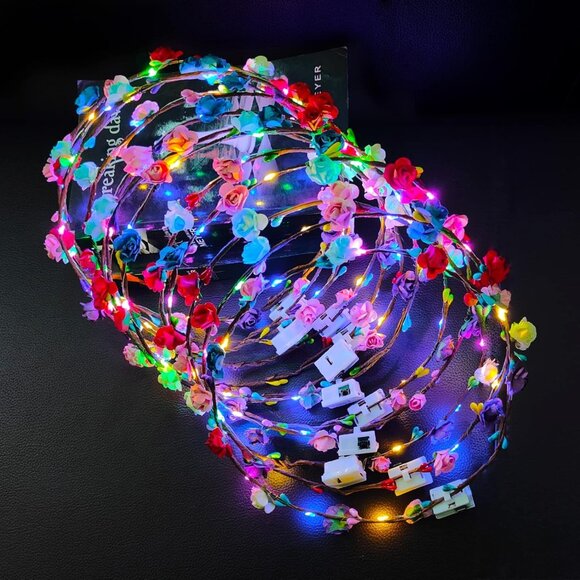 LED Flower Headband Crown 12 Pack Light Up Party Favors for Women Men - Picture 3 of 8